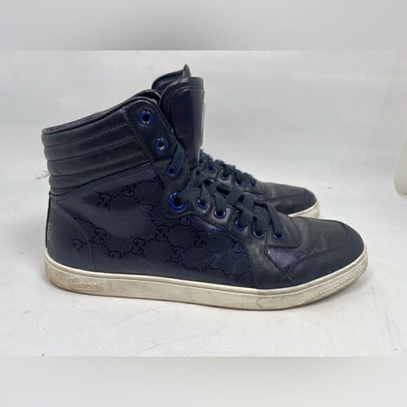 Authentic Gucci gg imprime praga soft sneaker high top mens 9.5 Dark Blue. - Picture 1 of 8